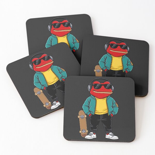 Item preview, Red Frog Weekend Legend Illustration – Cool Street Frog with Skateboard & Phone | Premium Flat Cartoon Art designed and sold by ColorSplash123.