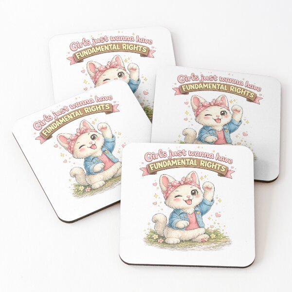 Item preview, Girls Just Wanna Have Fundamental Rights – Feminist Kawaii Cat Protest Illustration designed and sold by Paws-nd-Prints.