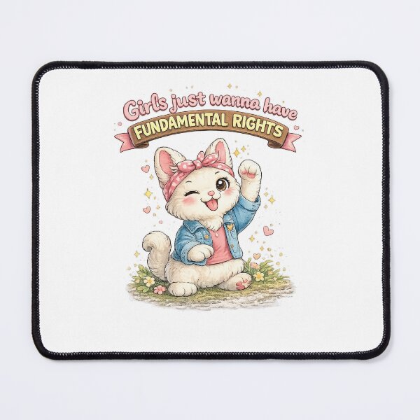 Item preview, Girls Just Wanna Have Fundamental Rights – Feminist Kawaii Cat Protest Illustration designed and sold by Paws-nd-Prints.