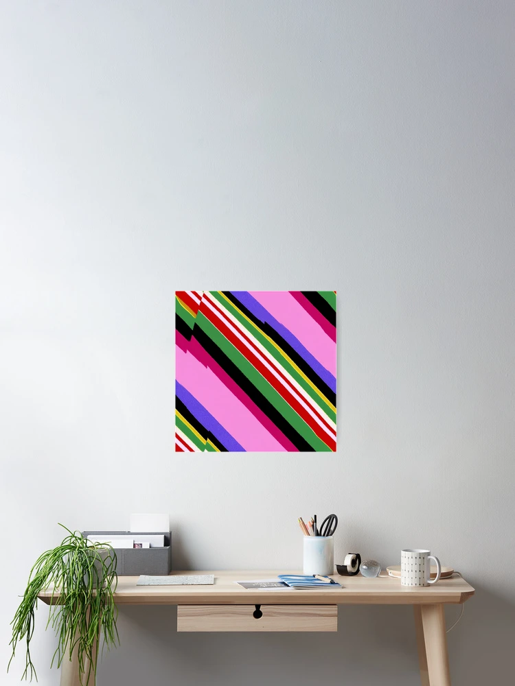 Thumbnail 2 of 3, Poster, Retro Neon Diagonal Racing Stripes Pattern designed and sold by bubblegoth.