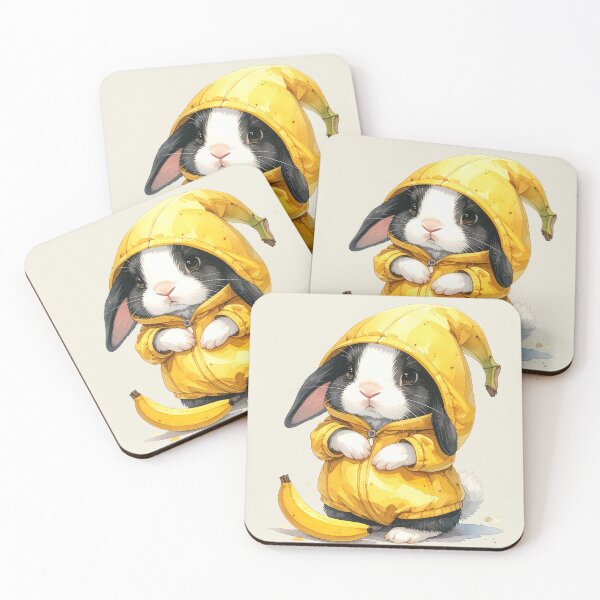 Item preview, Black and white Holland lop rabbit in a banana costume designed and sold by LiskoDesign.