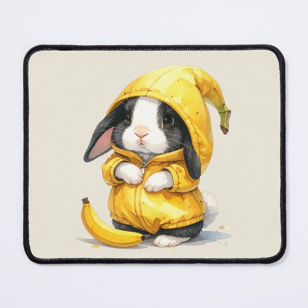 Item preview, Black and white Holland lop rabbit in a banana costume designed and sold by LiskoDesign.