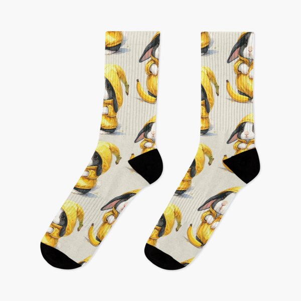 Item preview, Black and white Holland lop rabbit in a banana costume designed and sold by LiskoDesign.