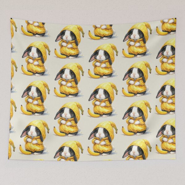 Item preview, Black and white Holland lop rabbit in a banana costume designed and sold by LiskoDesign.