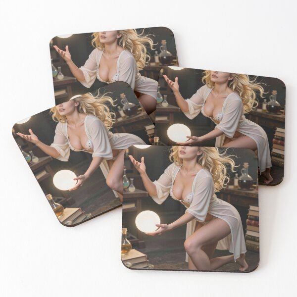 Item preview, Blonde woman balancing glowing orbs in lab designed and sold by CathryneDelamort.