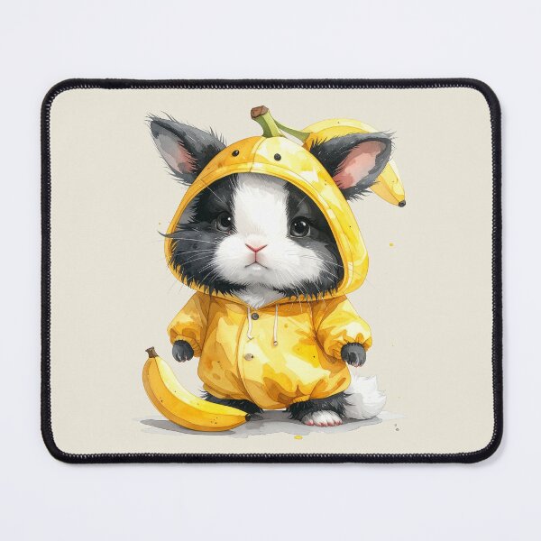 Item preview, Black and white lionhead rabbit in a banana costume designed and sold by LiskoDesign.