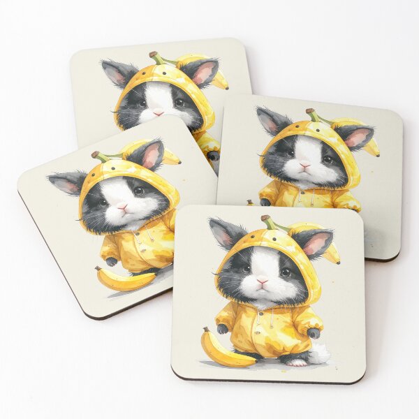 Item preview, Black and white lionhead rabbit in a banana costume designed and sold by LiskoDesign.