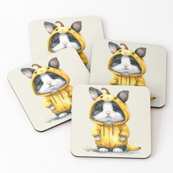 Item preview, Black and white dwarf rabbit in a banana costume designed and sold by LiskoDesign.