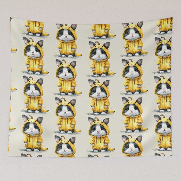 Item preview, Black and white dwarf rabbit in a banana costume designed and sold by LiskoDesign.