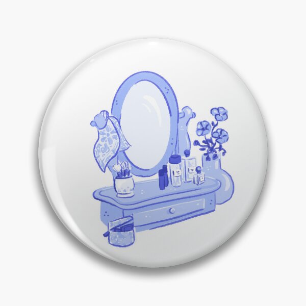 Item preview, Blue vanity with makeup and flowers designed and sold by rizdrawings.