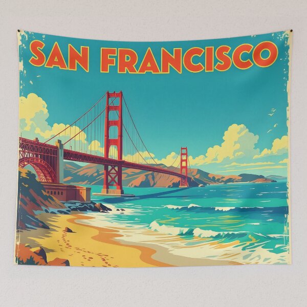Item preview, Baker Beach, San Francisco, USA: Vintage-Style Painterly Travel Poster designed and sold by LSVart.