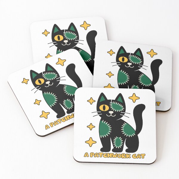 Item preview, A cute patchwork cat whimsical art designed and sold by CleanDecor.