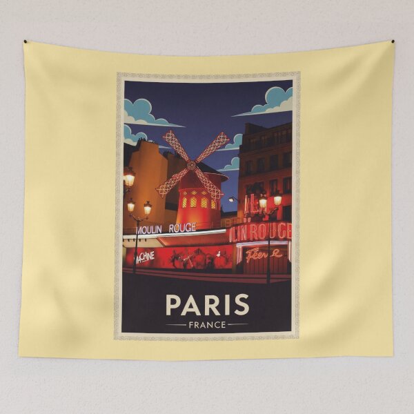 Aperçu de l'œuvre Paris Vintage Travel Art - Moulin Rouge - France créée et vendue par Wanderprintt.