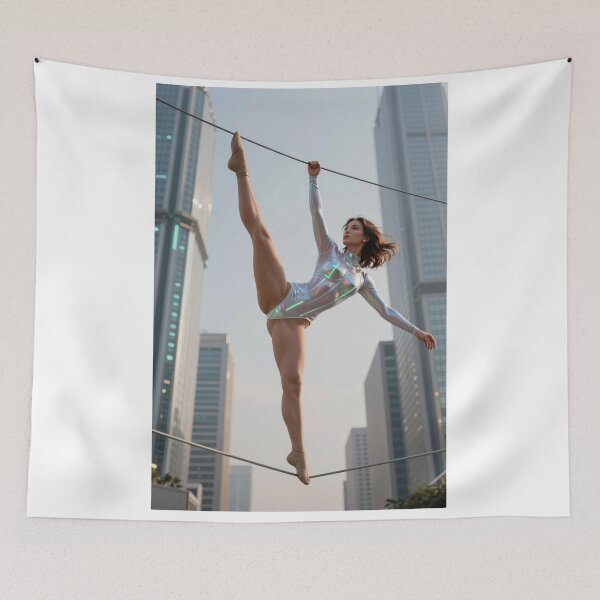 Item preview, Un atleta se balancea sobre un alambre sobre un rascacielos designed and sold by CathryneDelamort.