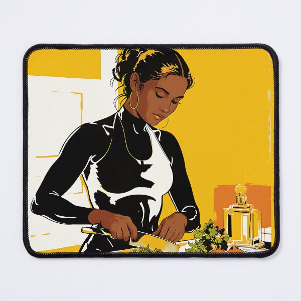Item preview, Modern Woman Cooking Illustration - Watercolor Kitchen Art - Black Woman Chef Portrait designed and sold by Banal25.