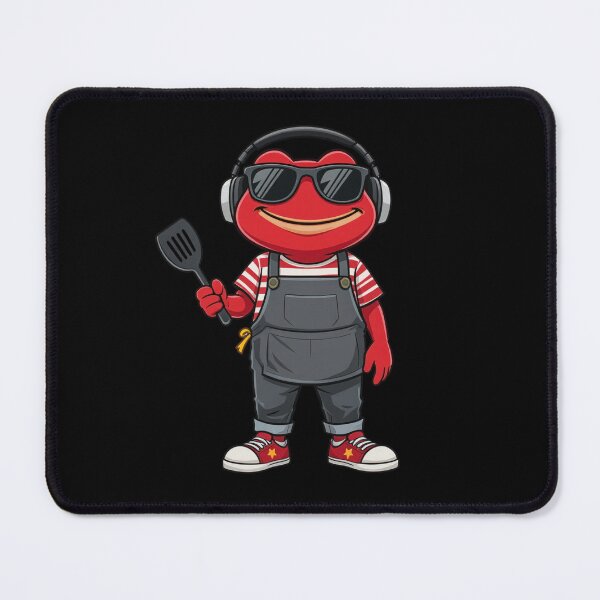 Item preview, Red Frog Cooking Illustration – Fun Street Frog with Pan & Apron | Premium Flat Cartoon Art designed and sold by ColorSplash123.