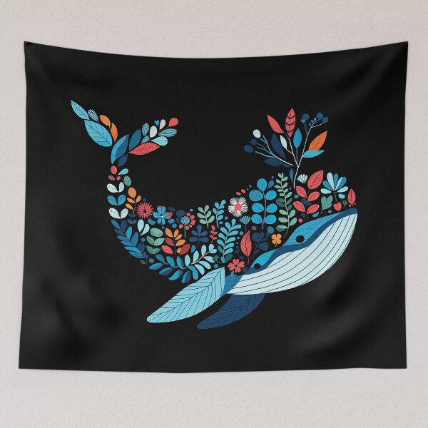 Item preview, Floral Humpback Whale – Scandinavian Folk Art by heidiannemorris © designed and sold by FOLK ART FUSION by heidiannemorris.