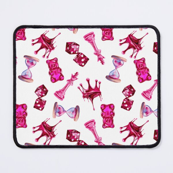 Item preview, Seamless pattern for Valentine's Day in pink, Crown, dice, sand timer, jelly bag, chess queen designed and sold by Nastasiakhmnk.