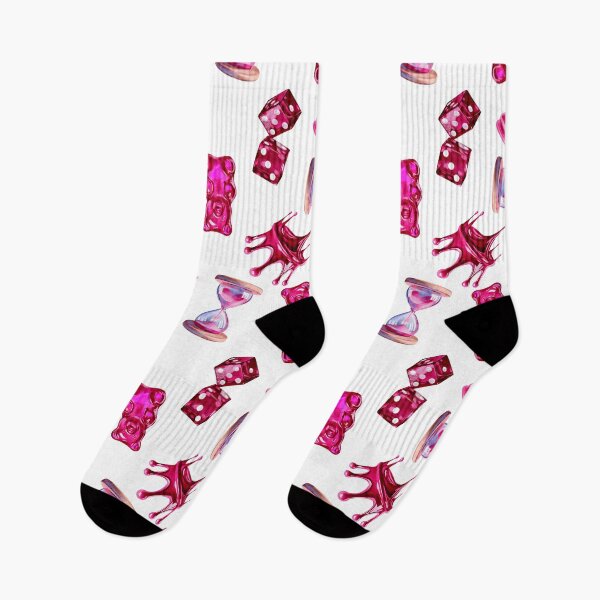 Item preview, Seamless pattern for Valentine's Day in pink, Crown, dice, sand timer, jelly bag, chess queen designed and sold by Nastasiakhmnk.