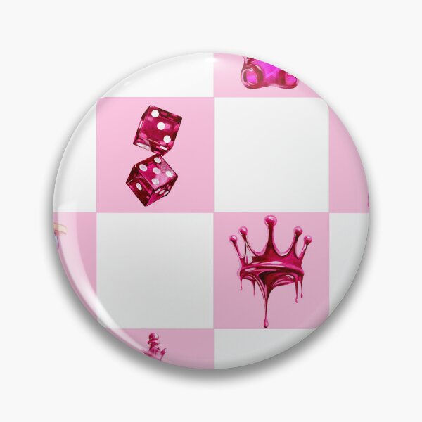 Item preview, Seamless pattern for Valentine's Day in pink, Crown, dice, sand timer, jelly bag, chess queen on a chessboard background designed and sold by Nastasiakhmnk.