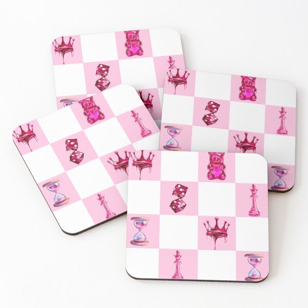 Item preview, Seamless pattern for Valentine's Day in pink, Crown, dice, sand timer, jelly bag, chess queen on a chessboard background designed and sold by Nastasiakhmnk.