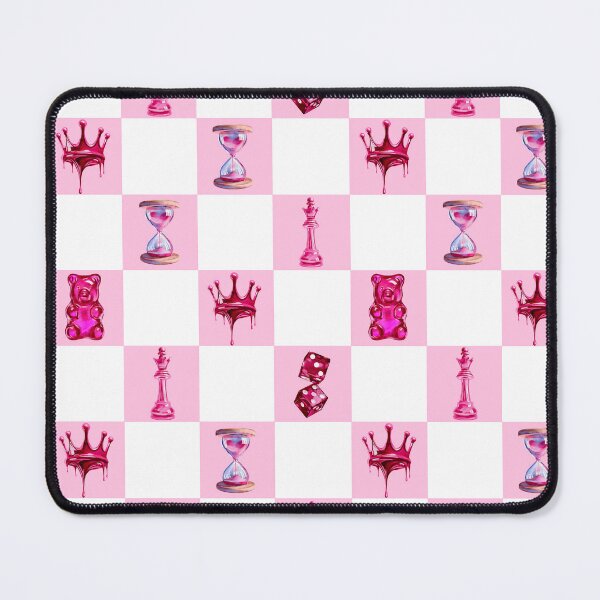 Item preview, Seamless pattern for Valentine's Day in pink, Crown, dice, sand timer, jelly bag, chess queen on a chessboard background designed and sold by Nastasiakhmnk.