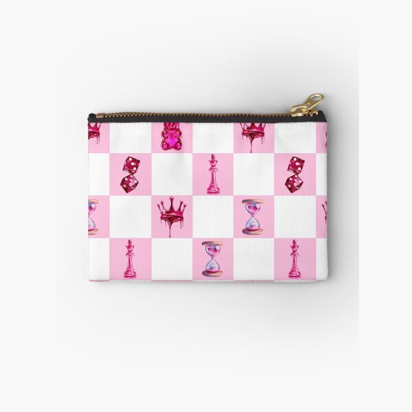 Item preview, Seamless pattern for Valentine's Day in pink, Crown, dice, sand timer, jelly bag, chess queen on a chessboard background designed and sold by Nastasiakhmnk.