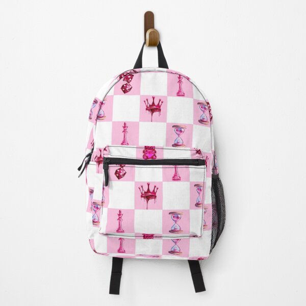 Item preview, Seamless pattern for Valentine's Day in pink, Crown, dice, sand timer, jelly bag, chess queen on a chessboard background designed and sold by Nastasiakhmnk.