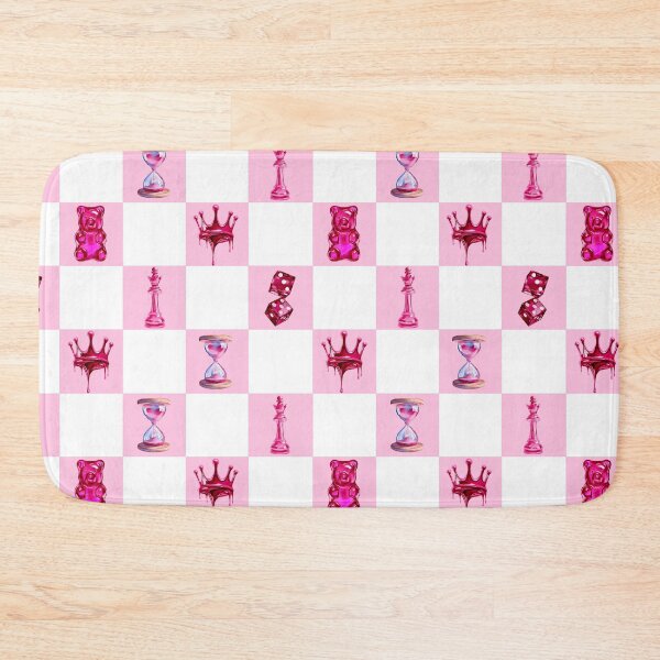 Item preview, Seamless pattern for Valentine's Day in pink, Crown, dice, sand timer, jelly bag, chess queen on a chessboard background designed and sold by Nastasiakhmnk.