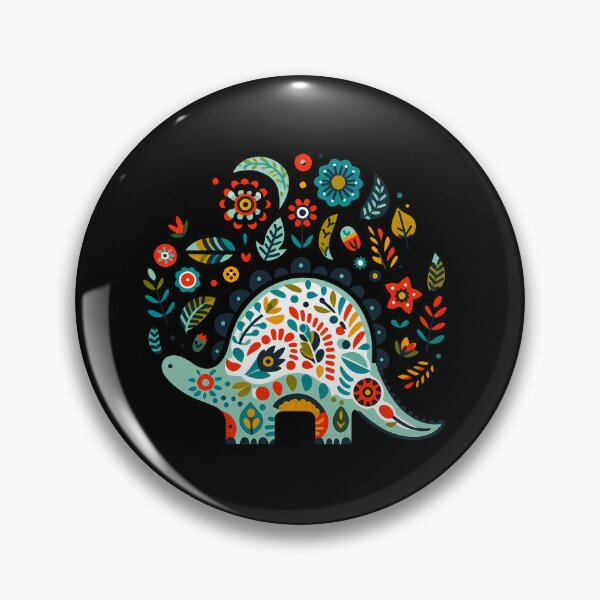 Item preview, Floral Stegosaurus with Folk Motifs – Scandinavian Folk Art by heidiannemorris © designed and sold by FOLK ART FUSION by heidiannemorris.