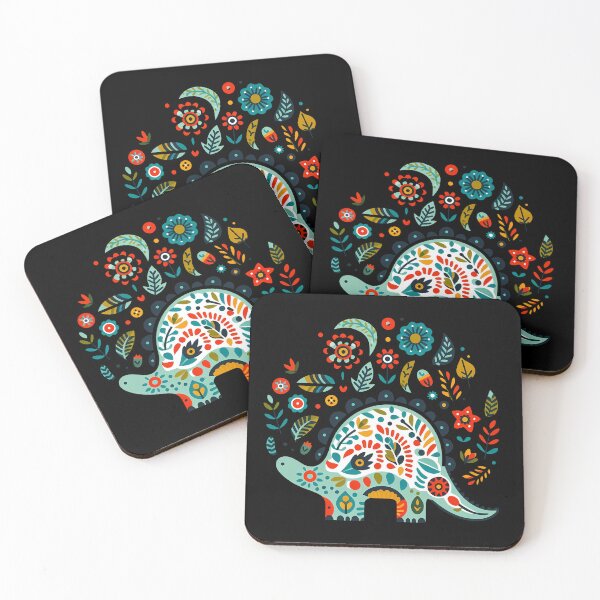 Item preview, Floral Stegosaurus with Folk Motifs – Scandinavian Folk Art by heidiannemorris © designed and sold by FOLK ART FUSION by heidiannemorris.