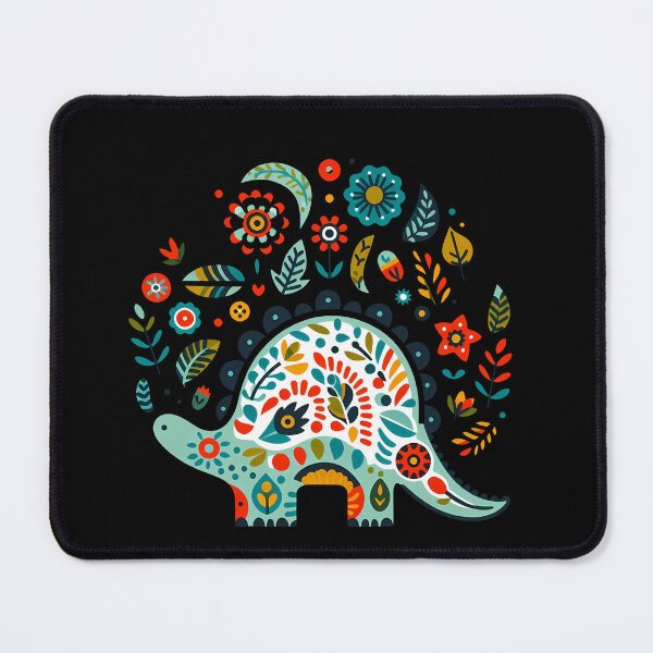 Item preview, Floral Stegosaurus with Folk Motifs – Scandinavian Folk Art by heidiannemorris © designed and sold by FOLK ART FUSION by heidiannemorris.