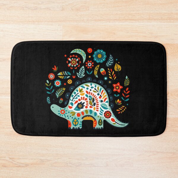 Item preview, Floral Stegosaurus with Folk Motifs – Scandinavian Folk Art by heidiannemorris © designed and sold by FOLK ART FUSION by heidiannemorris.