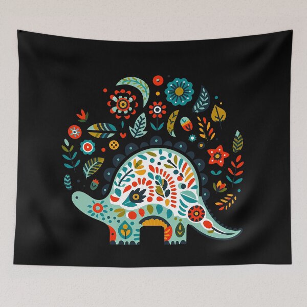 Item preview, Floral Stegosaurus with Folk Motifs – Scandinavian Folk Art by heidiannemorris © designed and sold by FOLK ART FUSION by heidiannemorris.