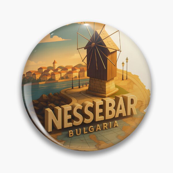 Item preview, Nessebar Bulgaria - Wooden Windmill Coastal Map Illustration - diorama designed and sold by darekkocurek.