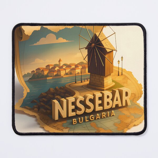 Item preview, Nessebar Bulgaria - Wooden Windmill Coastal Map Illustration - diorama designed and sold by darekkocurek.