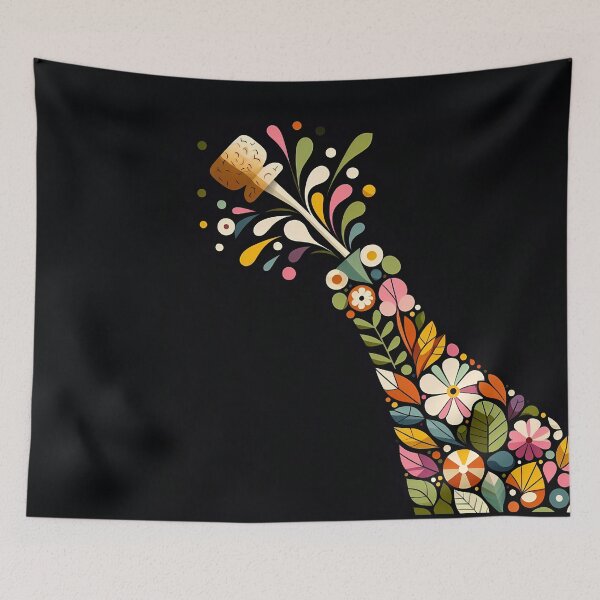 Item preview, Floral Champagne Bottle Celebration – Scandinavian Folk Art by heidiannemorris © designed and sold by FOLK ART FUSION by heidiannemorris.
