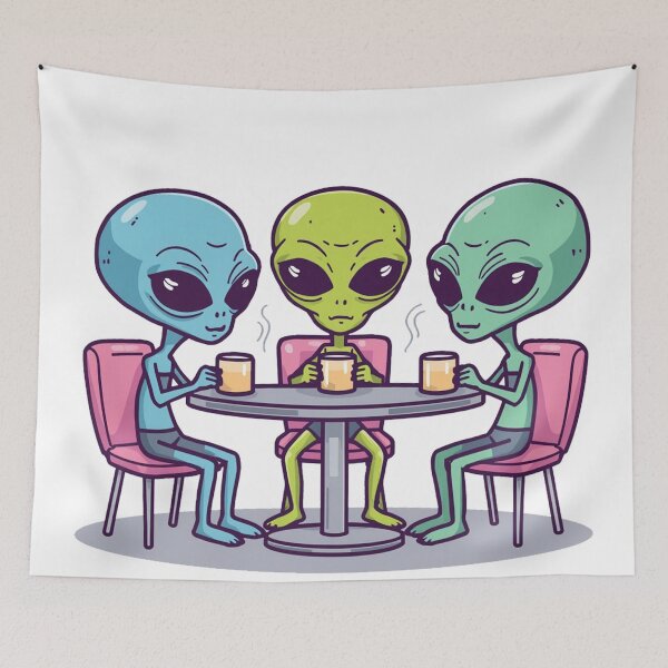 Aperçu de l'œuvre Alien Coffee Club – Design de dessin animé de science-fiction amusant créée et vendue par Thompika.