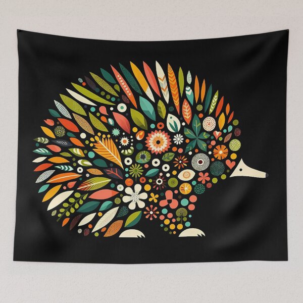 Item preview, Floral Echidna with Folk Motifs – Scandinavian Folk Art by heidiannemorris © designed and sold by FOLK ART FUSION by heidiannemorris.