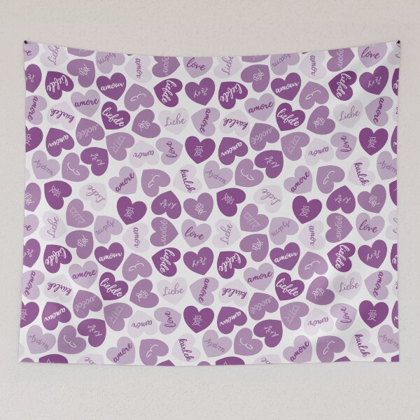 Item preview, love in different languages purple pattern designed and sold by winterpumpkin.
