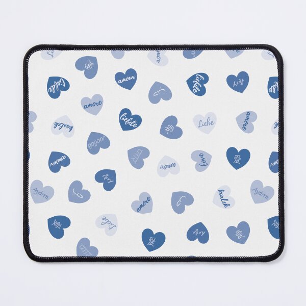 Item preview, love in different languages blue tiny hearts pattern designed and sold by winterpumpkin.