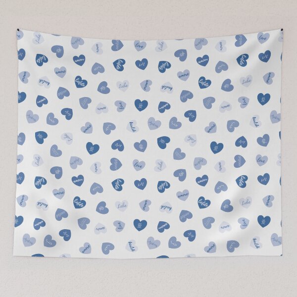 Item preview, love in different languages blue tiny hearts pattern designed and sold by winterpumpkin.
