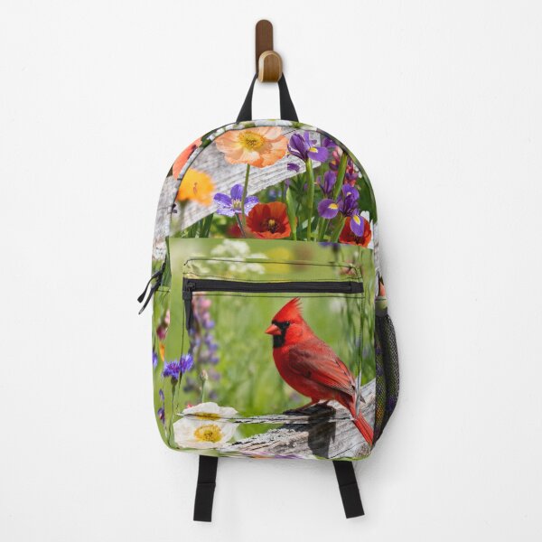 Item preview, Red Cardinal Perched on a Rustic Picket Fence with Vibrant Wildflowers designed and sold by DrewRomeoCo.