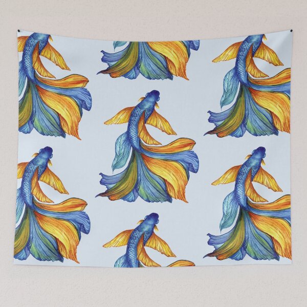 Item preview, Blue-yellow fish, Ukrainian art, Petrykivka style, author's drawing designed and sold by Sunflower-7.