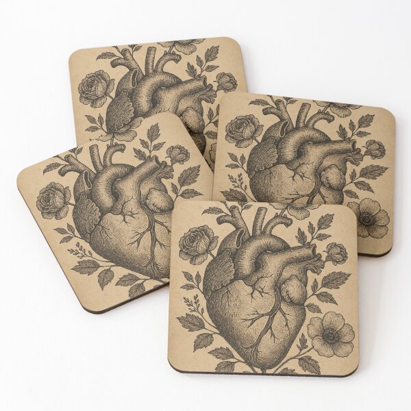 Item preview, Anatomical Heart Vintage Flowers | Botanical Engraving Tattoo designed and sold by Lyvion design.