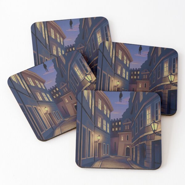 Item preview, Prague at Dusk - Atmospheric Cityscape Art Print with Black Cat designed and sold by darekkocurek.