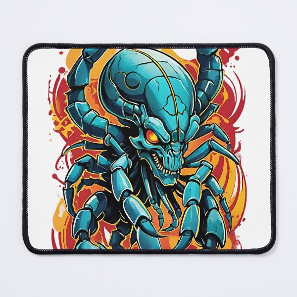 Item preview, Teal Scorpion Mech with Fiery Background designed and sold by newvisionart191.