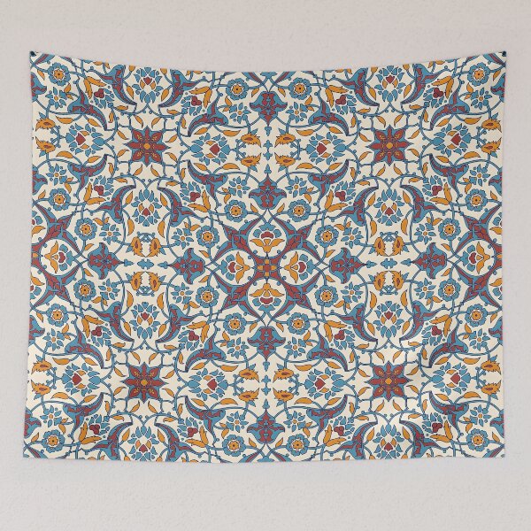 Item preview, Seville Mosaic Tile Floral Pattern – Blue Orange Mediterranean Arabesque designed and sold by ArtDesignRemix.