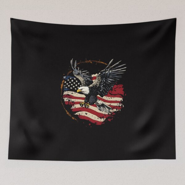 Artikelvorschau, Amerikanischer Weißkopfseeadler, USA-Flagge, patriotische Vintage-Kunst entworfen und verkauft von Kruti Collection.