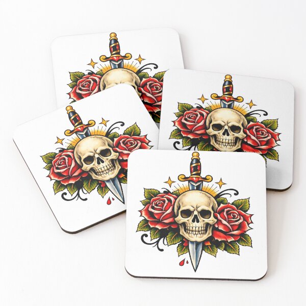 Item preview, Skull and Dagger with Red Roses – Traditional Tattoo Art designed and sold by creativevandal.